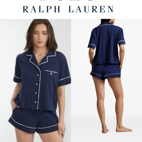 Polo Ralph Lauren Audrey knit pajama shorts set with piping trim detail size xl